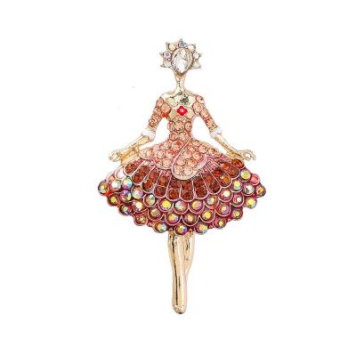 China Trendy Cute Fashion Ballet Girl Rhinestone Brooch Pins For Women Clothing Jewelry Accessories for sale