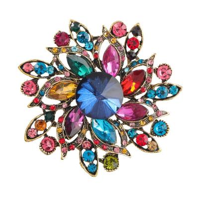 China Trendy Fashion Full Rhinestone Flower Brooch Pins For Women Clothing Jewelry Accessories for sale