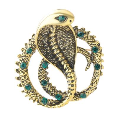 China Trendy Fashion Exaggeration Cobra Brooch Pins for Women Men Rhinestone Animal Snake Clothing Jewelry Accessories for sale