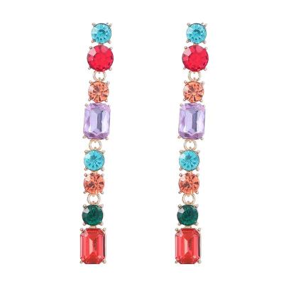 China TRENDY Fashion Exaggeration Rhinestone Earrings For Women Geometry Pendant Long Earrings Jewelry for sale