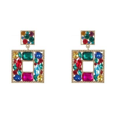 China TRENDY Fashion Colorful Rhinestone Geometric Square Pendant Earrings For Women Party Jewelry for sale