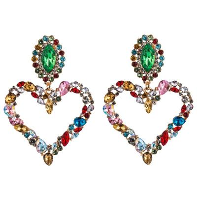 China TRENDY Fashion Exaggeration Big Heart Multi Full Rhinestone Earrings For Women for sale