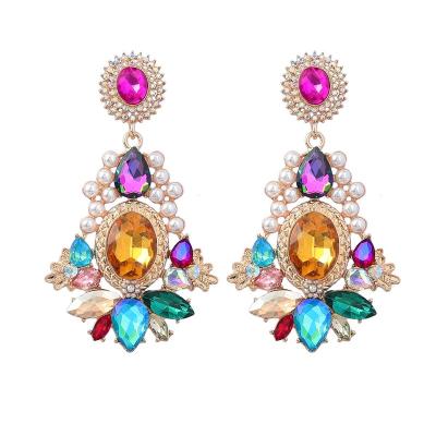 China TRENDY Fashion Exaggerated Rhinestone Earrings For Women Geometric Imitation Pearl Earrings for sale