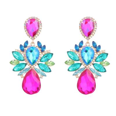 China TRENDY 2022 New Fashion Earrings Exaggeration Geometric Colored Rhinestone Earrings For Women for sale