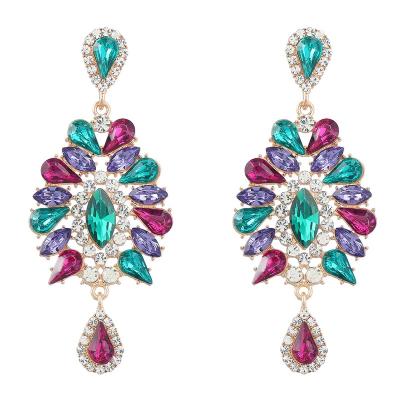 China TRENDY Fashion Exaggeration Colorful Rhinestone Geometric Pendant Earrings For Women for sale