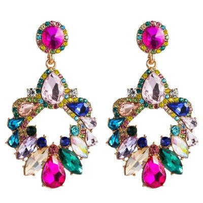 China TRENDY Fashion Geometric Drop Shape Color Pendant Rhinestone Earrings For Women for sale