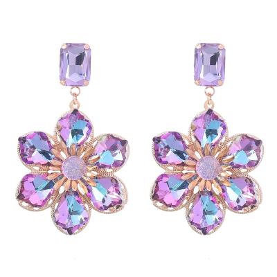 China TRENDY Fashion Bling Glass Flower Drop Pendant Rhinestone Earrings For Women for sale