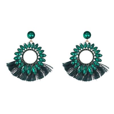 China TRENDY Fashion Bohemian Fan Tassel Pendant Rhinestone Earrings For Women for sale