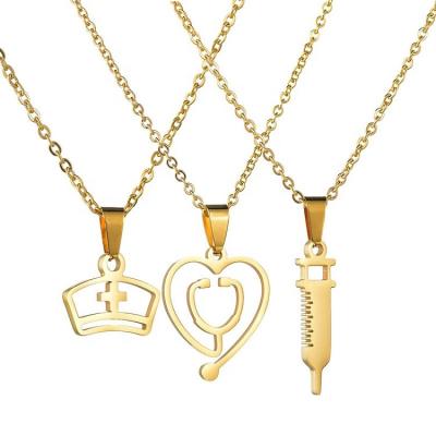 China TRENDY Stainless steel chain necklace Gold Simple hollow out Medical series pendant Necklace men jewelry for sale