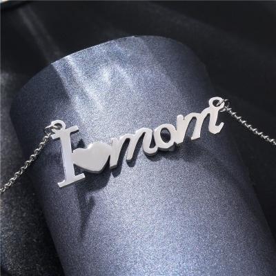 China Romantic Simple Stainless Steel Letter Necklace I Love MOM King Queen Angel Baby Pendant Necklace For Women Jewelry for sale