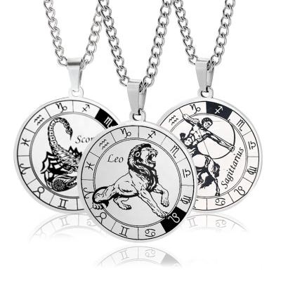 China TRENDY Retro Zodiac Pendant Necklace Stainless Steel Fashion Men Jewelry Accessories for sale