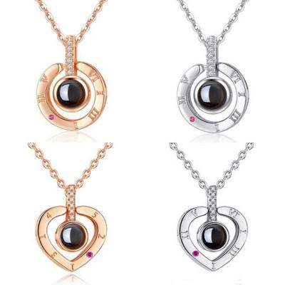 China TRENDY 100 Languages Love Pendant Necklace Women Rose Gold Necklace for sale