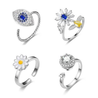 China TRENDY Fashion Anti-Anxiety Sunflower Ring Zircon Rotating Open Ring Women Jewelry for sale