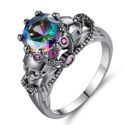 China Vintage New Creative Fashion Skull Color Rhinestone Zircon Ring Women Jewelry for sale