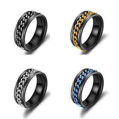 China Hiphop Hip Hop Stainless Steel Rotating Ring Men Rotating Chain Couple Ring Fashion Jewelry for sale