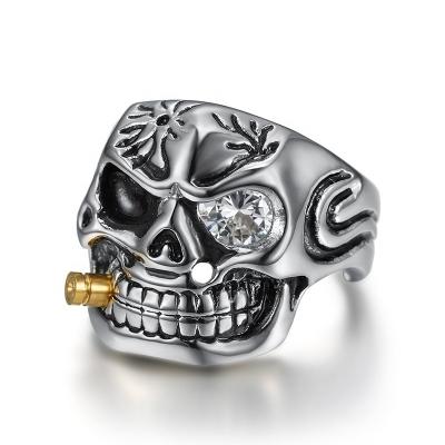 China Punk Cool Street Stainless Steel Ring Zircon Skull Men Ring Fashion Jewelry Accessories for sale