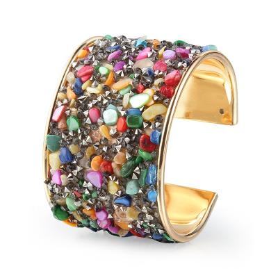 China TRENDY Vintage Crystal Mosaic Cuff Bracelet Opened Wide Alloy Bangle For Women for sale