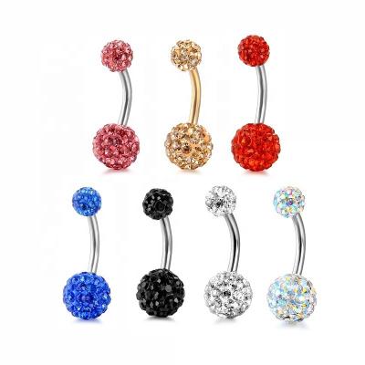 China TRENDY Shambhala Stainless Steel Rhinestone Ball Belly Nail Piercing Navel Ring Jewelry Accessories for sale