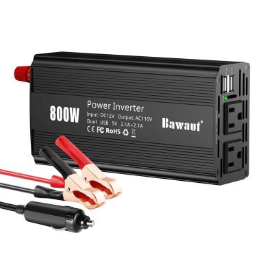 China Power Inverter 800W 12V DC To 110V 220V AC Modified Sine Wave With Dual 2.1A USB And 19*9.8*5.3cm AC Outlets for sale