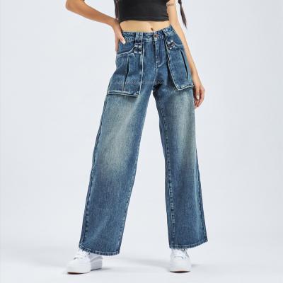 China Fashion Windproof Trend Loose Pocket With D Ring Metal Detail Women Urban Straight Jeans for sale