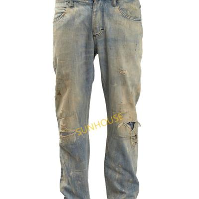 China SUNHOUSE Breathable Straight Leg Wash Blue Jeans for sale