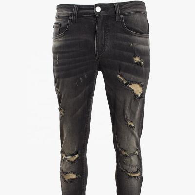 China SUNHOUSE Breathable Black Wash Water Ripped Jeans Narrow Legs for sale