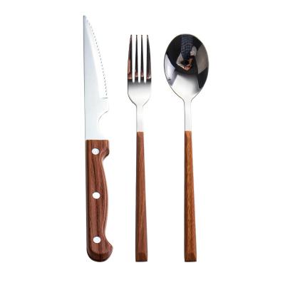 China CLASSIC Western Steak Cutlery Handle 304 Stainless Steel Knife and Imitation Wood Fork Set for sale