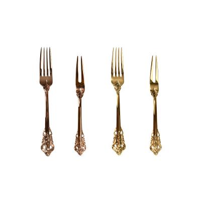 China Viable Fruchtgabel Stainless Steel Dessert Cake Fork Gold Small Fork Dessert Fork for sale