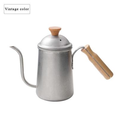 China Durable 304 Stainless Steel Wood Handmade Pot Long Handle Mouth Coffee Pot Outdoor Camping Kettle for sale