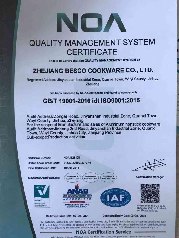 ISO9001 - Zhejiang Besco Cookware Co., Ltd.