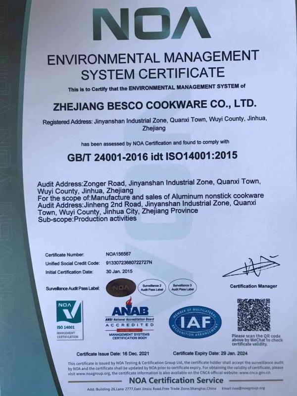 ISO14001 - Zhejiang Besco Cookware Co., Ltd.