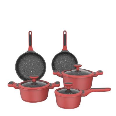 China 201 Borosilicate Granite Sustainable 7pcs Aluminum Glass Pot Cookware Marble Clay Large Non-Stick Pans Cooking Set for sale