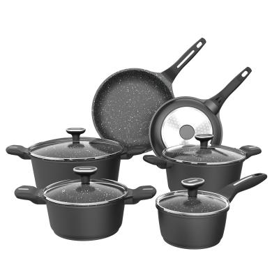 China BESCO Sustainable Climbing Series 10pcs Non Stick Cooking Pot Set Large Cooking Pots Cast Aluminum Sets With Induction Bottom Black for sale