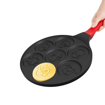 China BESCO OEM 7-Cups Non-Stick Viable Mini Pancake Pan Baking Pan Aluminum Alloy Induction Cookware with Waffles and Smile Flat Surface for sale