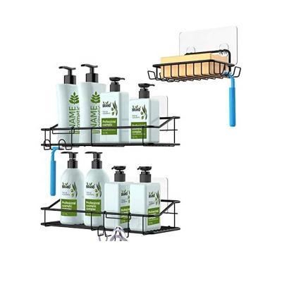 China Wall Mounted Type Shower Basket Cart With Hooks Soap Dish Holder Shelf For Shampoo Conditioner Bathroom Kitchen Storage Organizer for sale