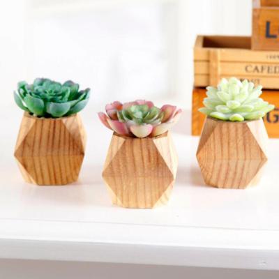 China Faux pastoral succulent in geometric wooden planter, handcrafted geometric flower pot holder container, decoration table pot for sale