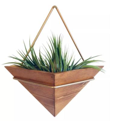 China Triangle Pastoral Wooden Wall Hanging Planter, Handcrafted Geometric Air Plant Holder Faux Flower Plants Container Succulent Pot, Wall Decor for sale