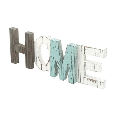 China Eco-Friendly Rustic Teal, Brown and White Wood Home Decorative Mantel Sign, Cutout Word Standing Decor for Home Decor for sale