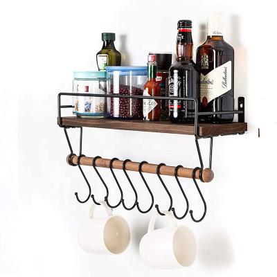 China Sustainable Floating Shelf Wall Shelf For Storage Rustic Wooden Kitchen Spice Rack And Bathroom Shelf for sale