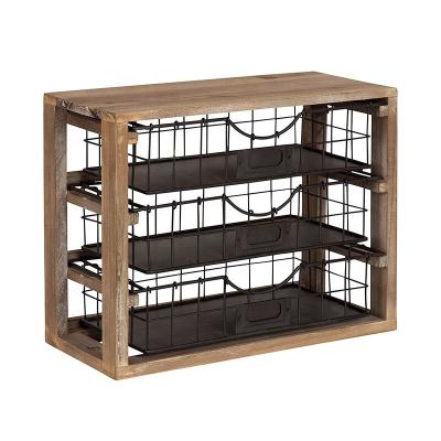 China Document Organizer Rustic Wood and Metal Drawer Desk Organizer 3 Tier for sale