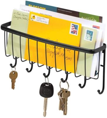 China Wall Mount Metal Entryway Storage Mail Sorter Basket Viable Organizer with 6 Hooks Rack Mail Storage Metal Locker Main Station for sale