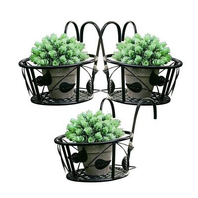 China 3 Packs Eco-Friendly Hanging Fencing Planter Flower Pot Holder Plant Rack for Indoor and Outdoor Use - Black for sale