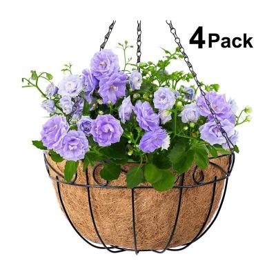 China Eco-friendly Metal Planter Hanging Basket with Cocos Coir Coating Around Wire Plant Holder for Garden Decoration for sale