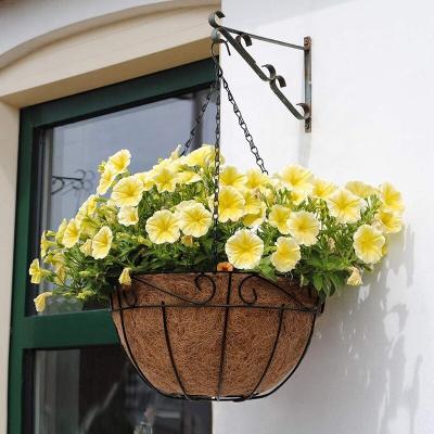 China Eco-Friendly Metal Forge Hanging Planter Baskets with Cocos Liner Around Wire Plant Holder for Outdoor Garden Decoration for sale