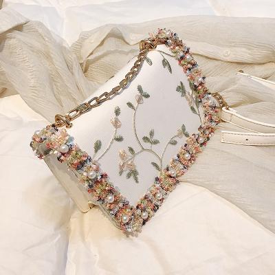 China Wholesale Fashion Women Floral Embroidery Handbag Wallet Shoulder Bag Chain Messenger Bag for sale