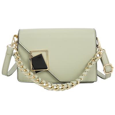 China 2021 PU Solid Color Style Shoulder Bag Fashion Texture Chain Western Messenger Bag Cross - Body Bag Women Shoulder for sale