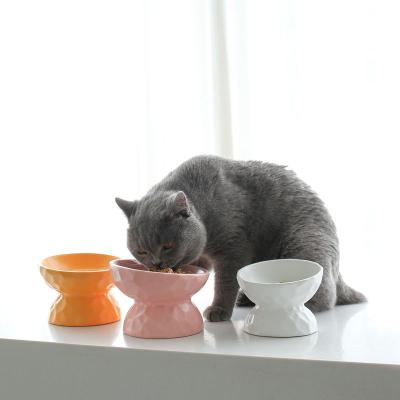 China New Design Color High Foot Cat Bowl Protect Cervical Spine Multi Viable Oblique Mouth Pet Ceramic Bowl for sale