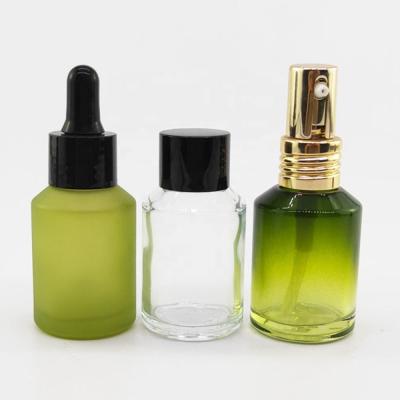 China Personal Care Cosmetic Bottle Tan Shoulder Bottle 30ML Green White Slanted Glass Bottle for sale