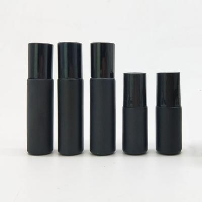 China Wholesale 10ml Cosmetic Matte Black Rollball Bottle Glass Essential Oil Container Make Up Bottles With Black Cap for sale