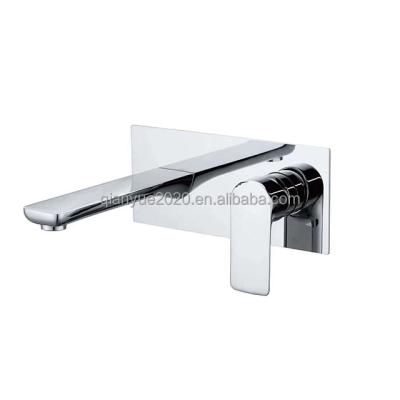 China Metered Faucets Polished Chrome Hot Cold Brass Basin Mixer Tap Wall Mounted Basin Mixer Taps For Bathroom for sale